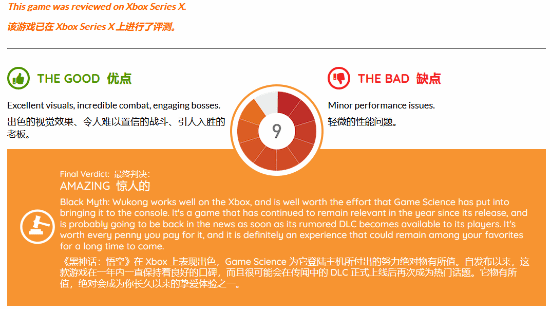 Gamingbolt评XSX版《黑神话：悟空》：9分 令人满意值得推荐！