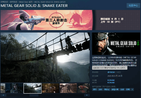 《合金装备3：重制版》Steam多半好评：优化糟糕 价格太贵